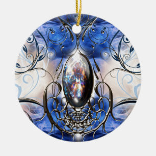 Vintage extravagante verzierte blaue keramikornament