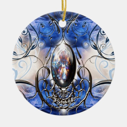 Vintage extravagante verzierte blaue keramikornament (Vorne)