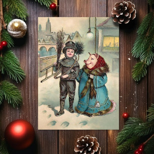 Vintage-Exzentrische-Schweinedame-Weihnachtskarte Feiertagskarte