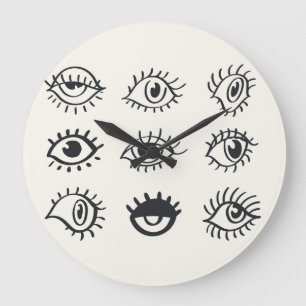 Vintage Eye Doodles: Trendige Skizzen Große Wanduhr