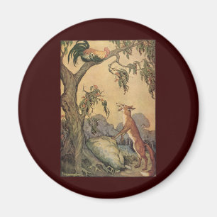 Vintage Fabeln des Äsop, Fuchs, Hahn und der Hund Magnet