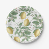 Vintage Faded Lemon Branch Französisch Script Frui Pappteller (Vorderseite)