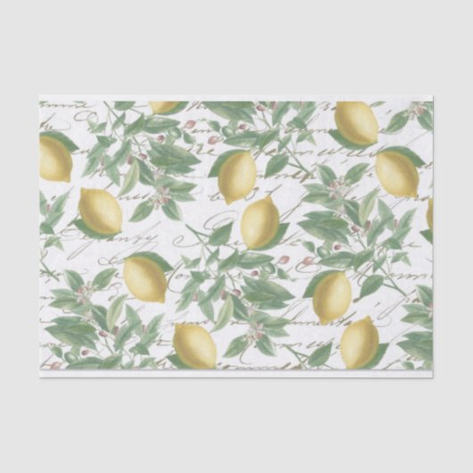 Vintage Faded Lemon Branch Französisch Script Frui Seidenpapier (Vorderseite)