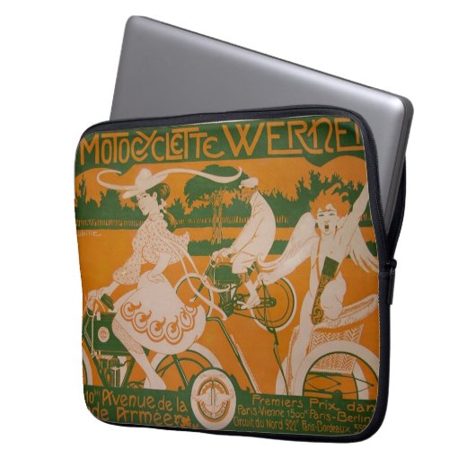 Vintage Fahrerfrau mit Cupid Laptopschutzhülle (Vorderseite Links)