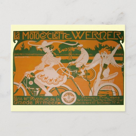 Vintage Fahrerfrau mit Cupid Postkarte (Vorderseite)