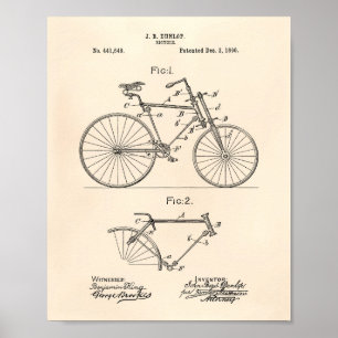 Vintage Fahrrad 1890 Patent Kunst - Alte Papiere Poster