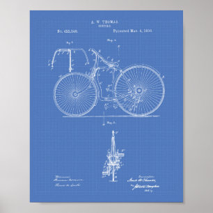 Vintage Fahrrad 1890 Patent Kunst Blaupause Poster