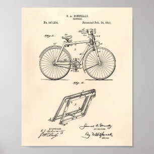 Vintage Fahrrad 1891 Patent Kunst Altes Papier Poster