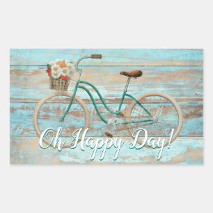 Vintage-Fahrrad-Aufkleber Oh Happy Day Aqua Rechteckiger Aufkleber