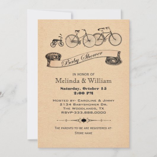 Vintage Fahrrad-Baby-Duschen-Einladung Einladung (Vorderseite)