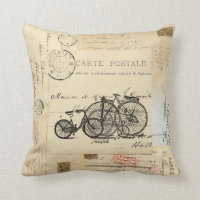 Vintage Fahrrad-französisches Postkarten-Kissen
