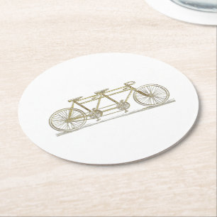 Vintage-Fahrrad für Zwei / Tandem-Fahrrad Gold Runder Pappuntersetzer