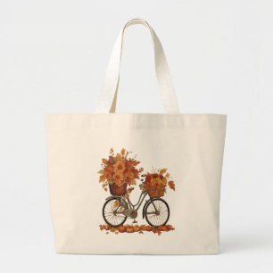 Vintage Fahrrad & Herbsternte Wasserfarben-Blumen Jumbo Stoffbeutel