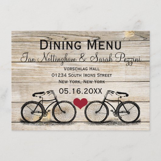 Vintage Fahrrad-Hochzeit, die Menü-Karten speist Menükarte (Vorderseite)