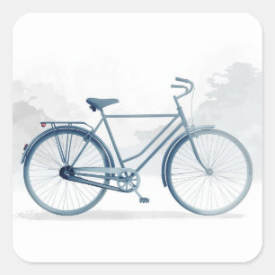 Vintage-Fahrrad-Kunst in Weiß und Blau Quadratischer Aufkleber