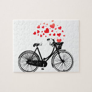 Vintage-Fahrrad mit Herzen, die aus dem Korb fließ Puzzle