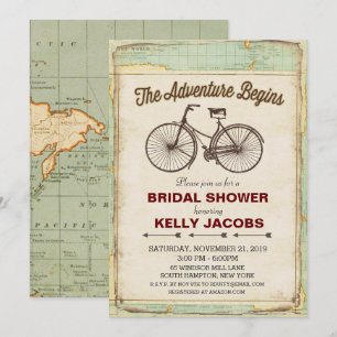 Vintage-Fahrrad-Reise-Hochzeitsdusche-Einladung Einladung