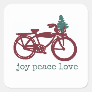 Vintage-Fahrrad- und Weihnachtsbaum-Design Quadratischer Aufkleber