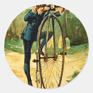 Vintage-Fahrrad-Weihnachtskarte Runder Aufkleber