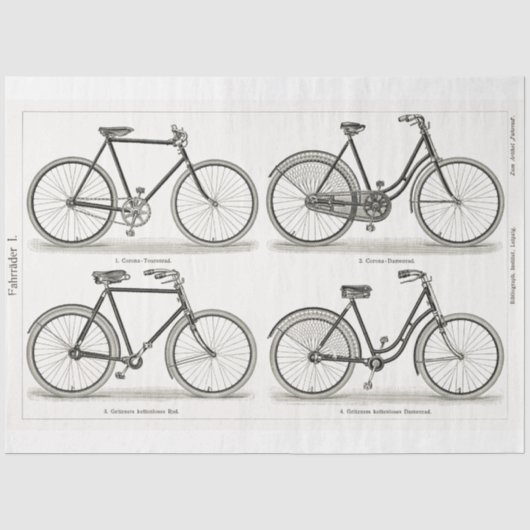 Vintage Fahrräder Ephemera Entdeckungsreise Seidenpapier (Vorderseite)
