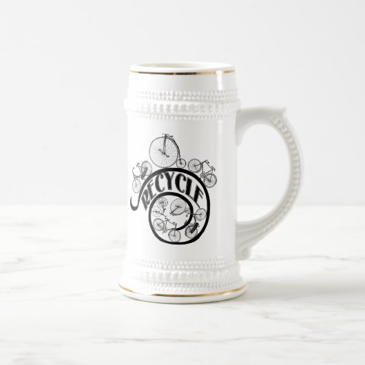 Vintage Fahrräder Gerecycelt Bekleidung und Gesche Bierglas (Rechts)