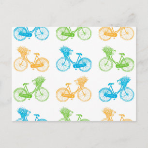 Vintage-Fahrräder mit Blumenkorb farbenfrohe Wand Postkarte