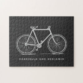 Vintage FahrradIllustration in Schwarz Personalisi Puzzle
