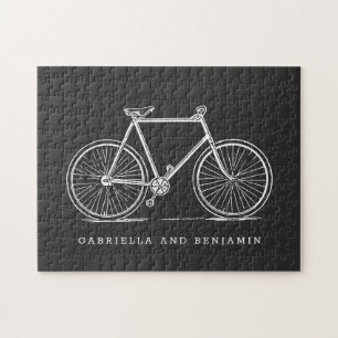 Vintage FahrradIllustration in Schwarz Personalisi Puzzle