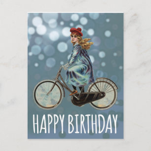 Vintage-Fahrradmädchen - Geburtstag Postkarte