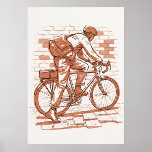 Vintage-Fahrradtour-Reisender-Sepia-Skizze Poster