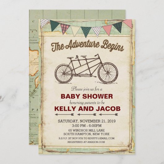 Vintage Fahrradtouren Kinderdusche Einladung (Vorne/Hinten)