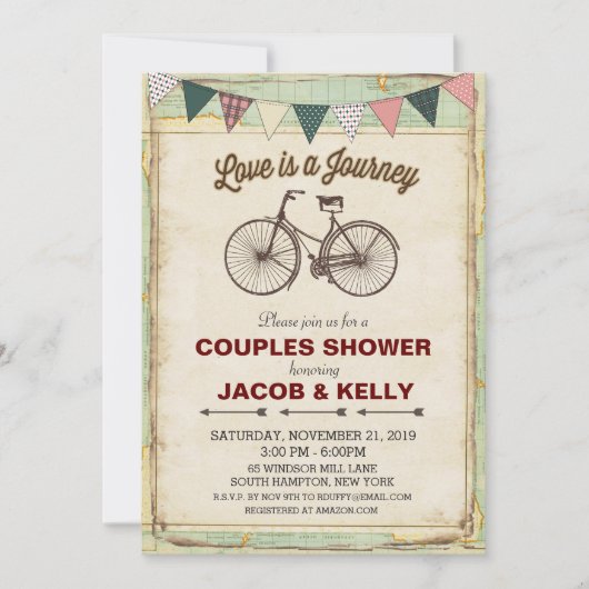 Vintage Fahrradtouren Paar Dusche Einladung (Vorderseite)
