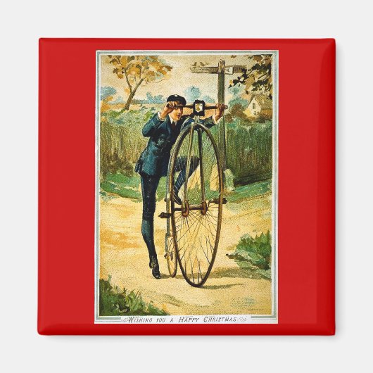 Vintage Fahrradweihnachtskarte Magnet (Vorne)