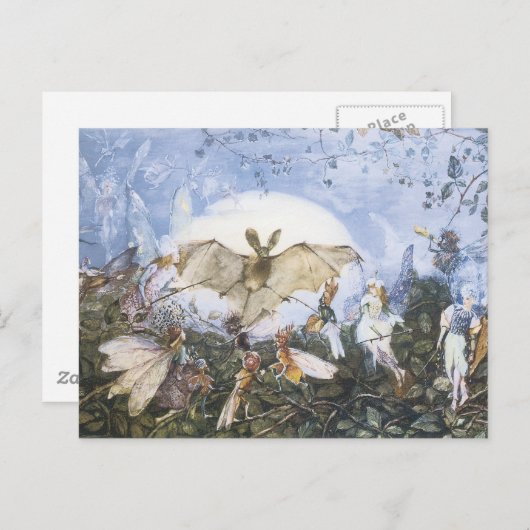 Vintage Fairies Attacking A Bat Postkarte (Vorne/Hinten)