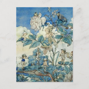Vintage Fairies in der Rose Bush Postkarte