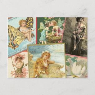 Vintage Fairies und Mermaids Postkarte