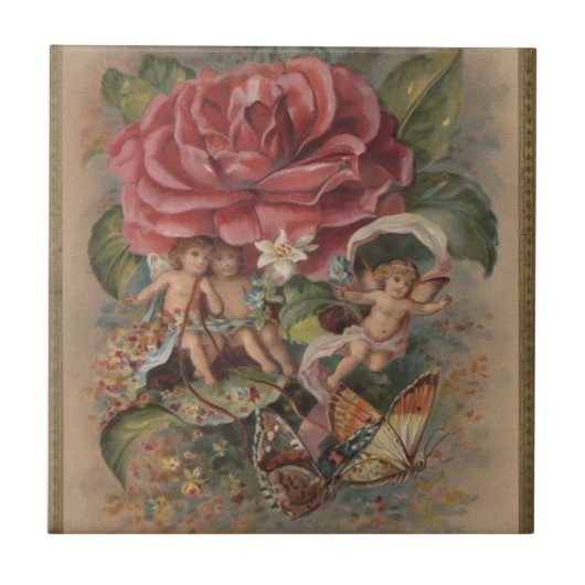 Vintage Fairies und Schmetterlinge Keramik Tile Fliese (Vorderseite)