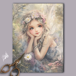 Vintage Fairy Art mit Blume Crown and Daisis Seidenpapier