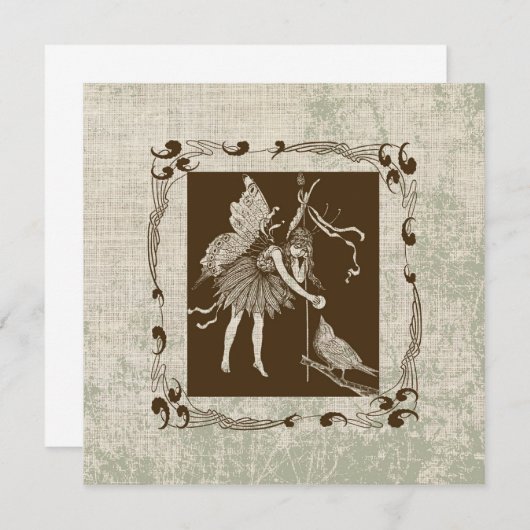 Vintage Fairy & Bird-Flat-Grußkarte (Vorne/Hinten)