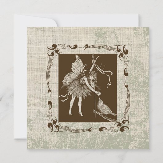 Vintage Fairy & Bird-Flat-Grußkarte (Vorderseite)