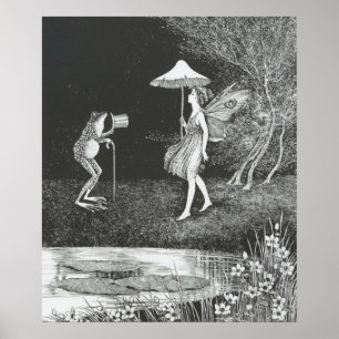 Vintage Fairy- und Frog-Illustration, Retro Poster