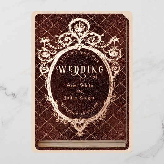Vintage Fairytale Red Library Book Wedding Gold Folieneinladung (Vorderseite)