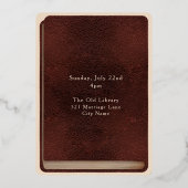 Vintage Fairytale Red Library Book Wedding Gold Folieneinladung (Rückseite)