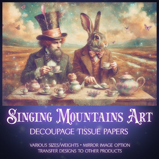 Vintage Fairytale Wonderland Hatter Tea Decoupage Seidenpapier