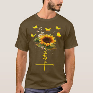 Vintage Faith Cross Sonnenblumen Schmetterlinge Bl T-Shirt