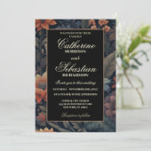 Vintage Fall-Blume auf Leinentexturhochzeit Einladung (Stehend Vorderseite)