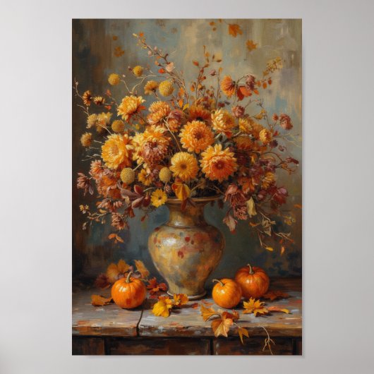 Vintage Fall Dried Flowers Rustic Wall Art Poster (Vorne)