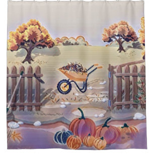 Vintage Fall Kürbis Herbstfarben Aquarell anzeigen Duschvorhang