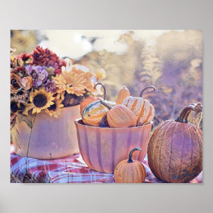 Vintage Fall Kürbis Herbstfarben Aquarell Poster