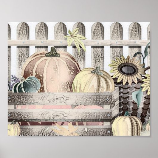 Vintage Fall Kürbis Herbstfarben zeichnend Poster (Vorne)